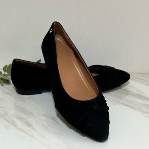Vionic Gramercy Black Suede Comfort Flats with Bow Detail